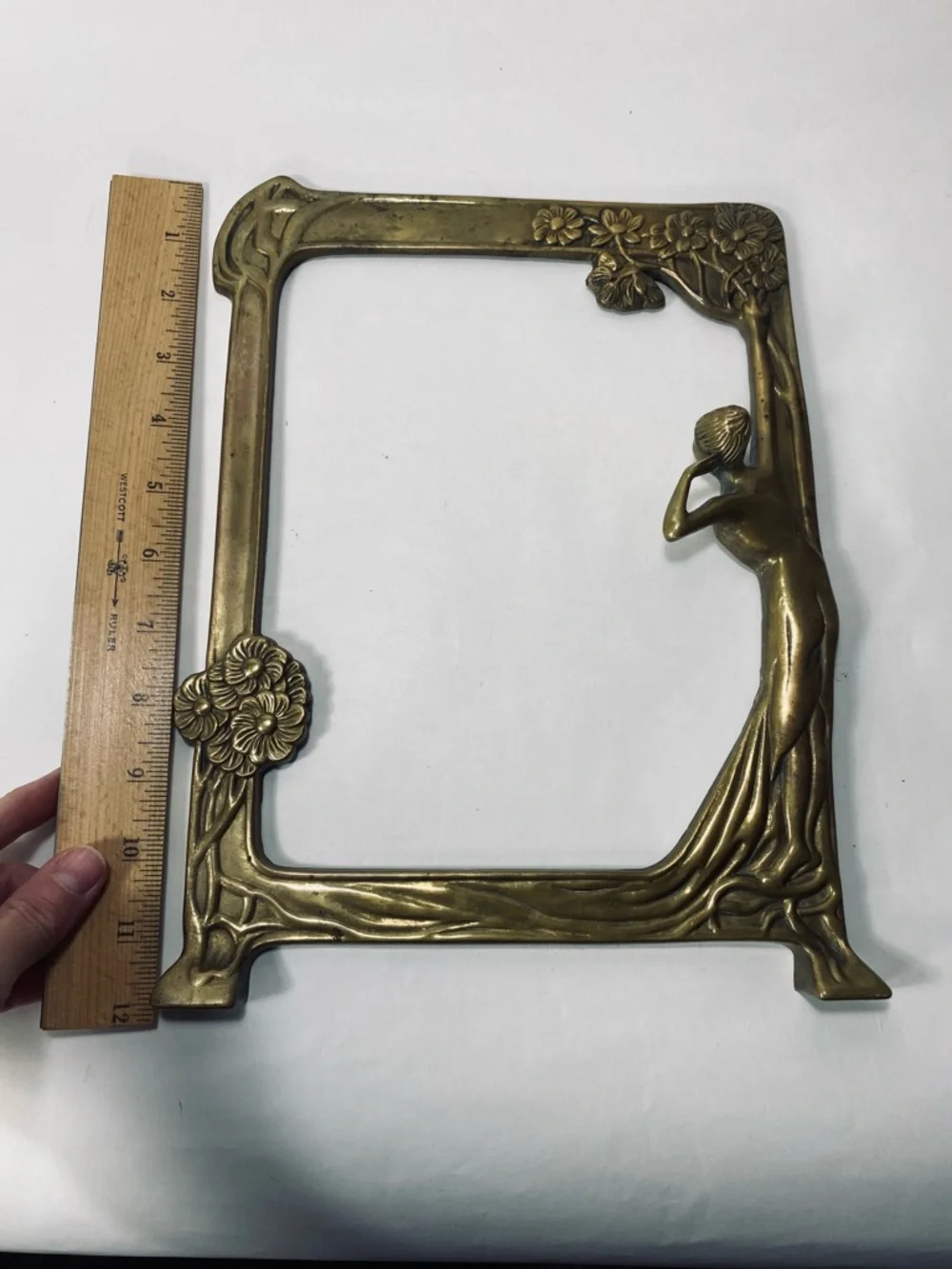 Art Nouveau Brass Lady by the Lake Decorative Photo or Mirror Frame